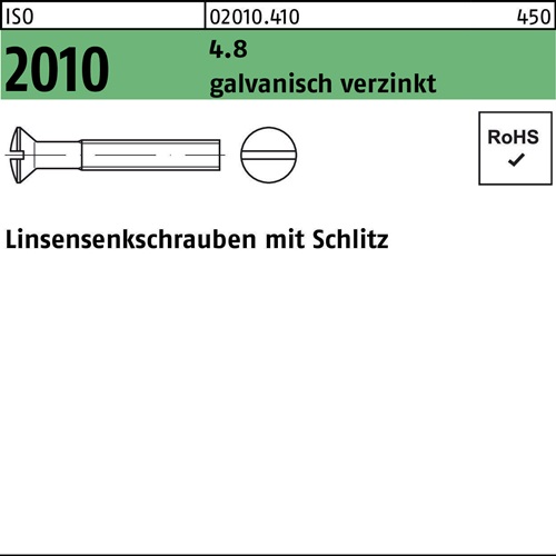Linsensenkschraube ISO 2010 Schlitz M10x 20 4.8 galv.verz. 100Stück