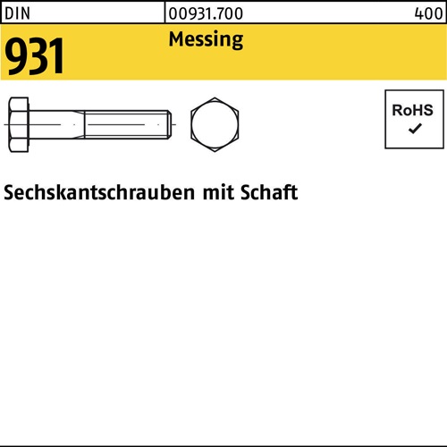 Sechskantschraube DIN 931 Schaft M10x 60 Messing 100 Stück