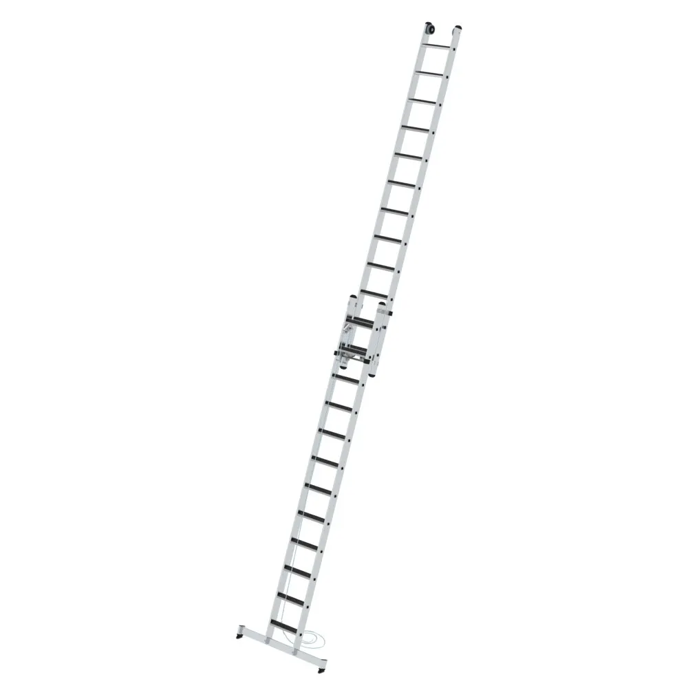 MUNK Stufen-Seilzugleiter 2-teilig mit nivello® Traverse und clip-step R13 2x12 Stufen