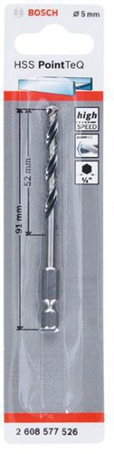 Bosch Spiralbohrer PoinTeQ DIN338 Arbeits-L.52mm D.5mm L.91mm HSS Typ N
