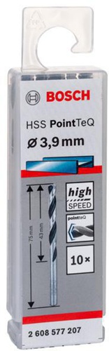 Bosch Metallspiralbohrer PointTeQ DIN388 Arbeits-L.43mm D.3,9mm Typ N 10St.