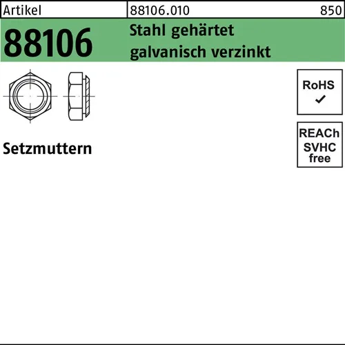 Setzmutter R 88106 M8/1,9 Stahl gehärtet galv.verz. 100 Stück