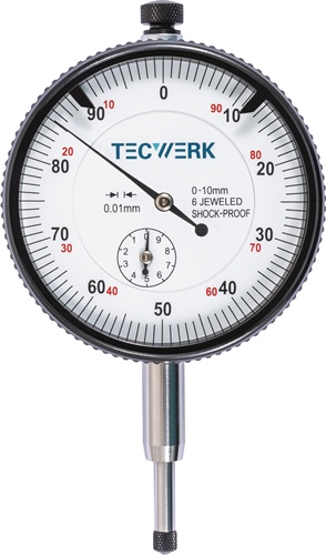 TECWERK Messuhr DIN 878 10mm Abl.0,01mm m.Stoßschutz 