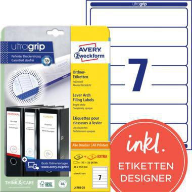 Avery Zweckform Ordneretikett L4760-25 38x192mm ws 210 St./Pack.