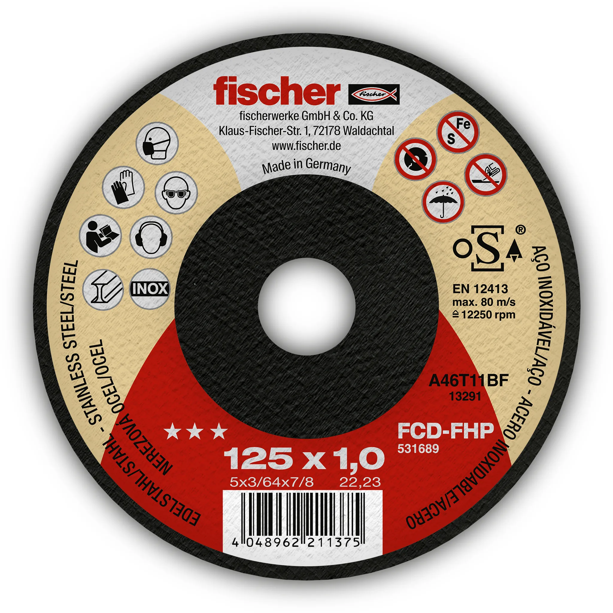 fischer Trennscheibe FCD-FHP 125 x 1,0 x 22,23 Inox