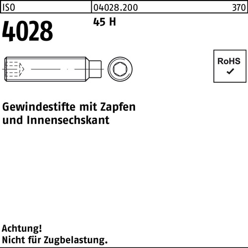 Gewindestift ISO 4028 Zapfen/Innen-6kt M6x 10 45 H 1000 Stück