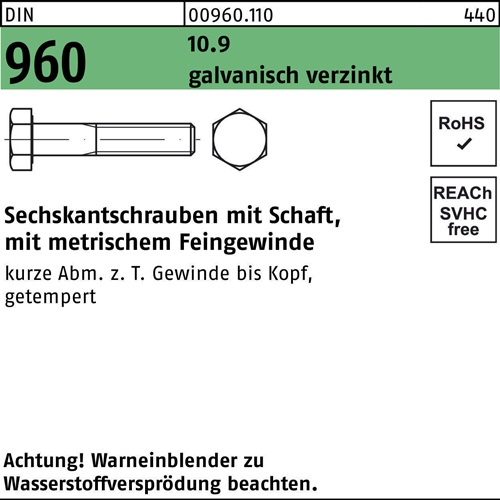 Sechskantschraube DIN 960 Schaft M16x1,5x120 10.9 galv.verz. 25St.