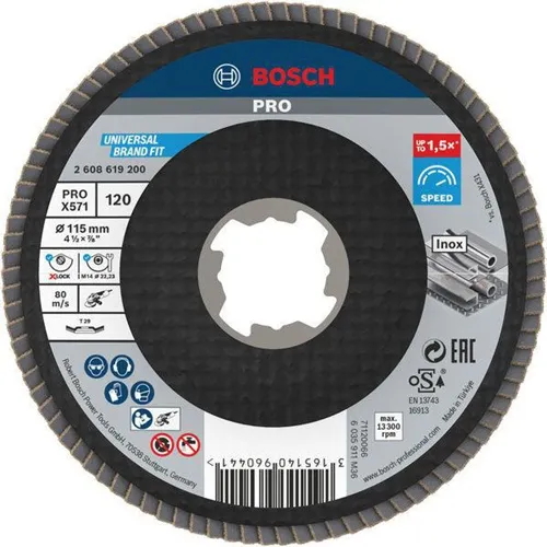 Bosch Fächerschleifscheibe X-LOCK PRO X571 D.115mm Körnung 120 abgew. X-LOCK