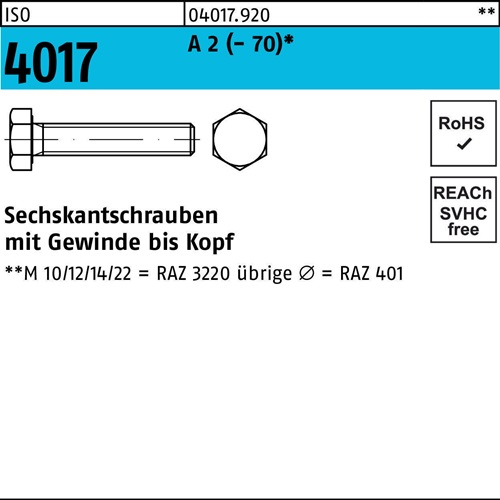 Sechskantschraube ISO 4017 VG M16x 60 A 2 (- 70) 25 Stück