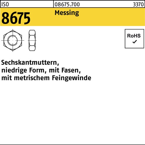Sechskantmutter ISO 8675 Fasen M12x 1,5 Messing 100 Stück