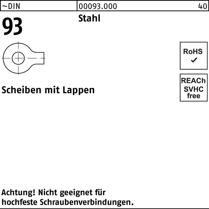 Unterlegscheibe DIN 93 Lappen 4,3 Stahl 1000 Stück