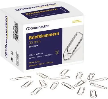 Soennecken Briefklammer 1353 32mm verzinkt 1.000 St./Pack.