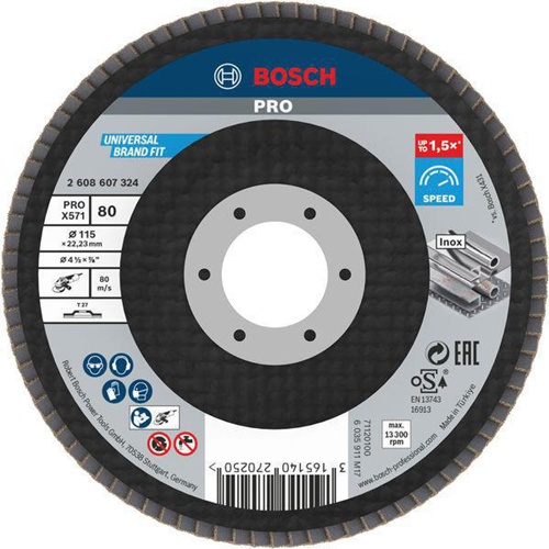 Bosch Fächerschleifscheibe PRO X571 Scheiben-D.115mm Körnung 80 Glasgewebe