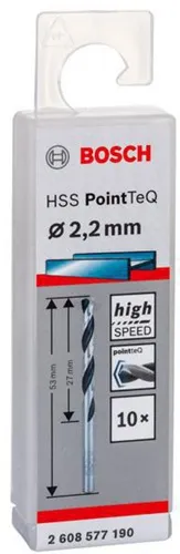 Bosch Metallspiralbohrer PointTeQ DIN388 Arbeits-L.27mm D.2,2mm Typ N 10St.