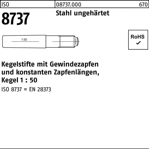 Kegelstift ISO 8737 Gewindezapfen 8x 85 Stahl ungehärtet Kegel 1:50 10 Stück
