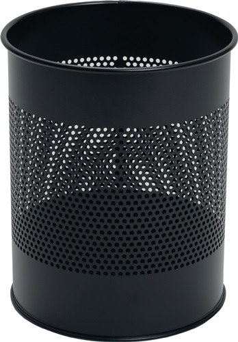Papierkorb 15l H315xØ260mm m.Lochraster Metall epoxidharz.schwarz DURABLE