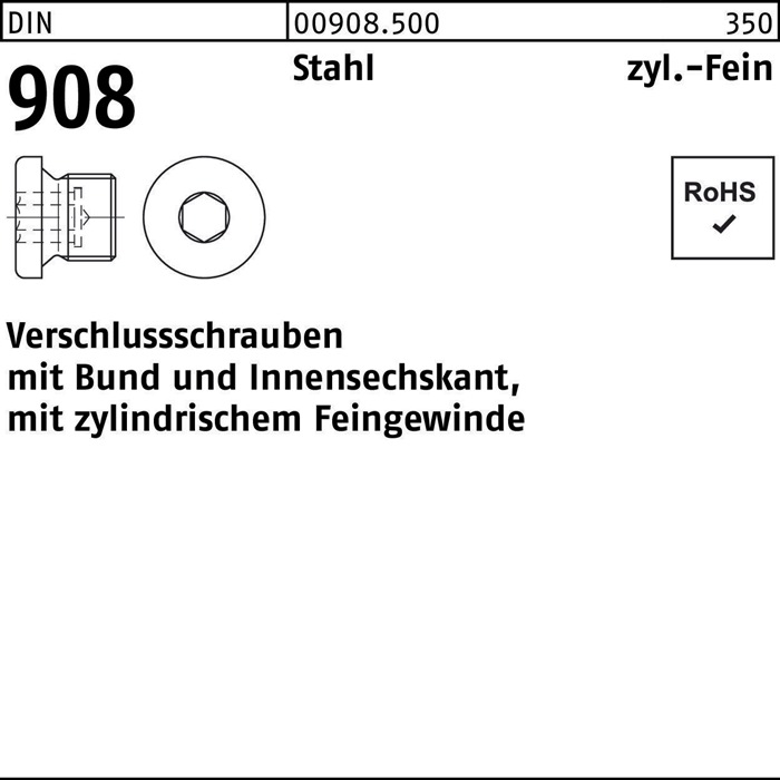 Verschlußschraube DIN 908 m.Bund/Innen-6-kant M 56 x 2 Stahl 5 Stück