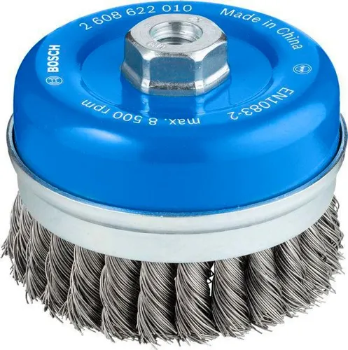 Bosch Topfbürste D.100mm Draht-St.0,5mm Stahl gezopfter Draht M14 max.Drehz.8500 1/min