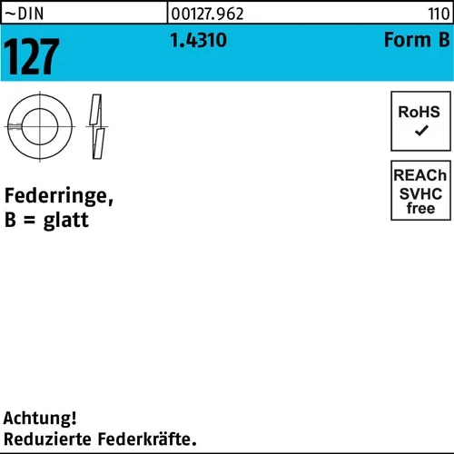 Federring DIN 127 B 10 1.4310 1000 Stück