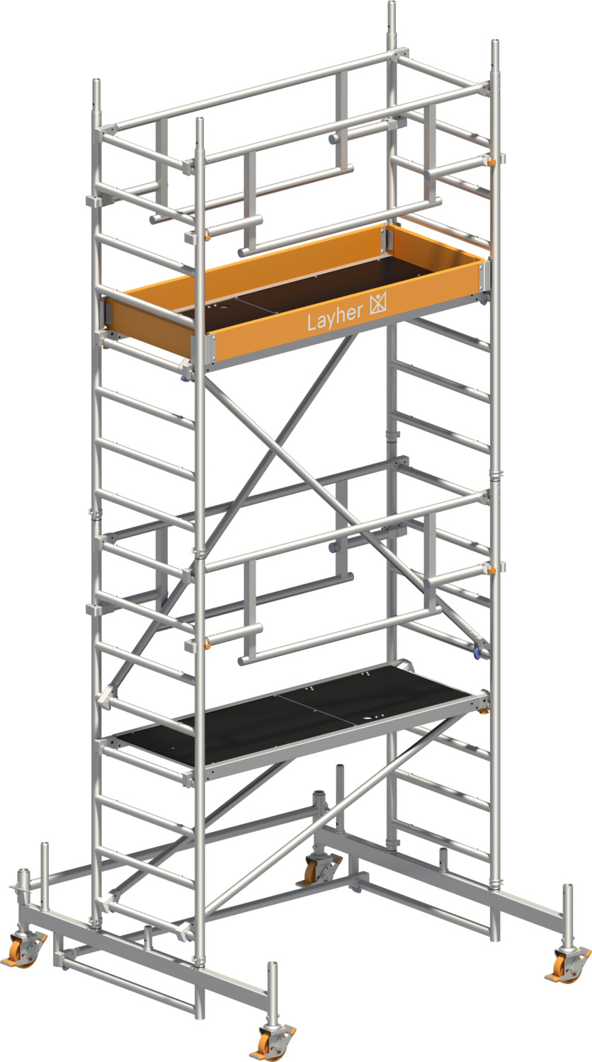 Layher Fahrgerüst Uni Leicht P2 SAFETY PLUS mit Doppelgeländer Typ: 1423203 | SH: 3,26 m / AH: 5,26 m