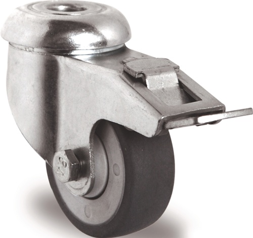 TECWERK Lenkrolle mit Totalfeststeller mit Rückenloch 11 mm Kugellager Gummi grau 
