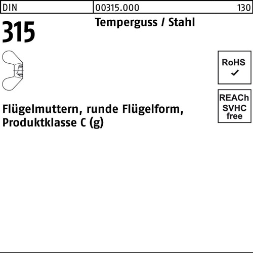 Flügelmutter DIN 315 runde FormM6 Temperguss 100 Stück