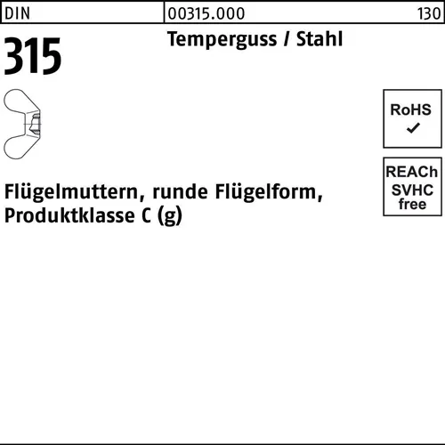Flügelmutter DIN 315 runde FormM20 Temperguss 25 Stück
