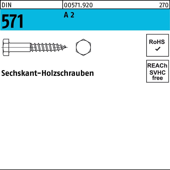 Sechskantholzschraube DIN 571 8x 120 A 2 10 Stück