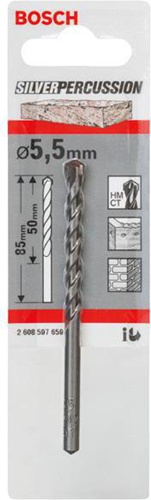 Bosch Betonbohrer Silver Percussion CYL-3 D.5,5mm Arbeits-L.50mm L.85mm Schaft-D.4,5mm