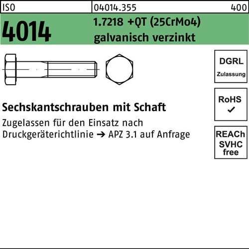 Sechskantschraube ISO 4014 Schaft M12x55 1.7218 +QT (25CrMo4) galv.verz. 100St.
