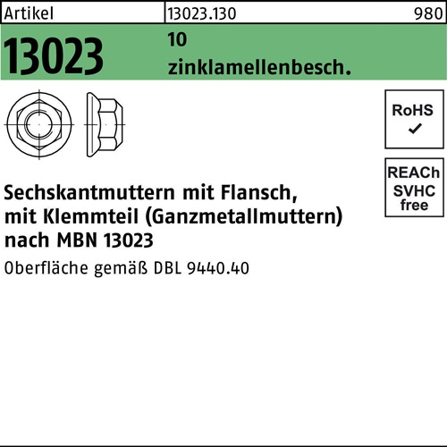 Sechskantmutter R 13023 Flansch M16x1,5 10 flZnnc 720h-L 50St.