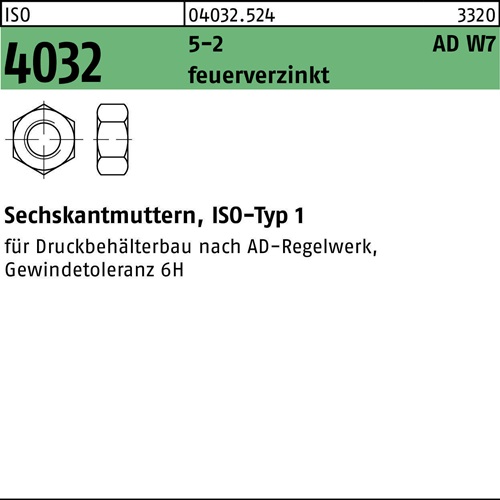 Sechskantmutter ISO 4032 M27 5-2 AD W7 feuerverz. 50 Stück