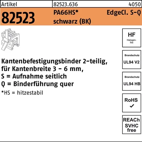 Befestigungsbinder R 82523 Edgecl. 4,6x200 PA66HS sw SQ 500St HELLERMANNTYTON