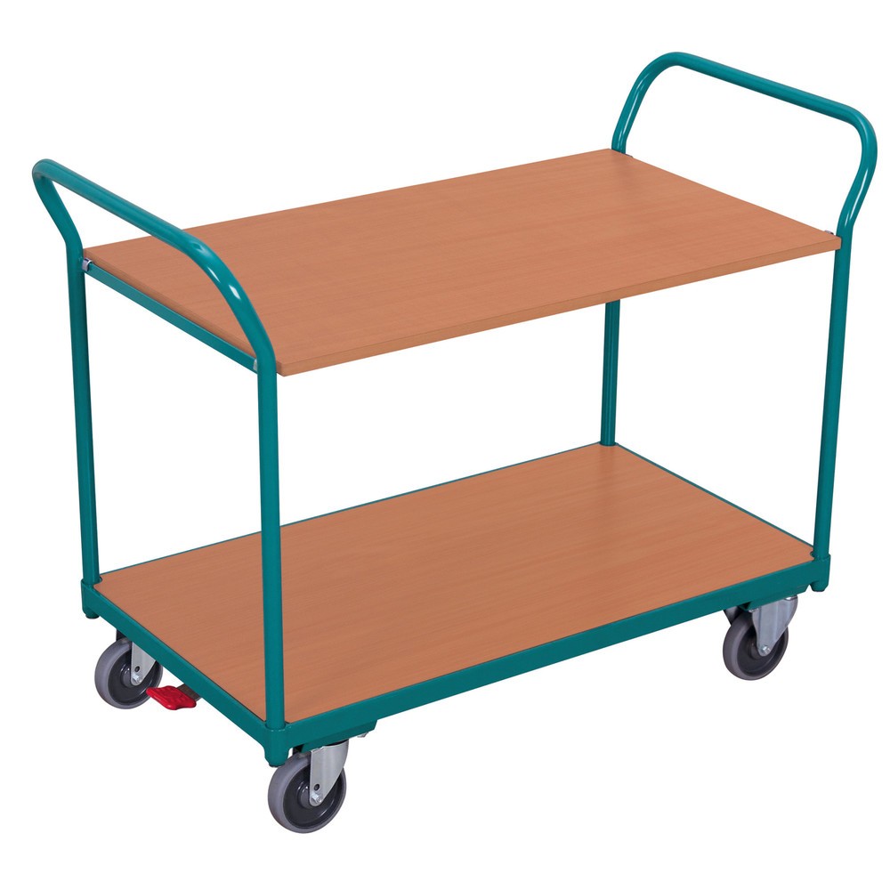 Tischwagen Ameise®, mit 2 Etagen à 850 x 500 mm, mit Zentralbremse