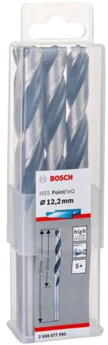 Bosch Metallspiralbohrer PointTeQ DIN388 Arbeits-L.101mm D.12,2mm Typ N 5St.