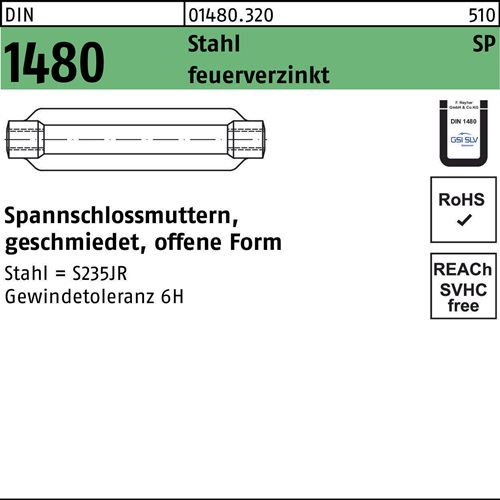 Spannschlossmutter DIN 1480 offen SP M16/170 Stahl ÜZ feuerverz. 1 Stück