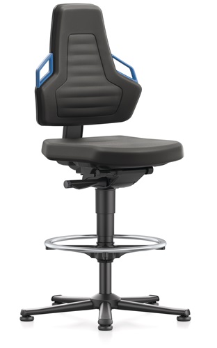 Arbeitsdrehstuhl Nexxit Bodengleiter + Fußring Grifffarbe blau schwarz 570-820 mm BIMOS