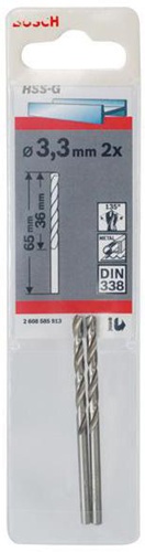 Bosch Metallbohrer HSS-G DIN338 Arbeits-L.36mm D.3,3mm L.65mm 2er Pack