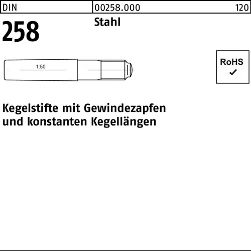 Kegelstift DIN 258 Gewindezapfen 8x 65 Stahl 100 Stück