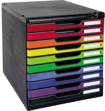 Exacompta Schubladenbox MODULO 332014D A4 10Schübe farbig +Schloss