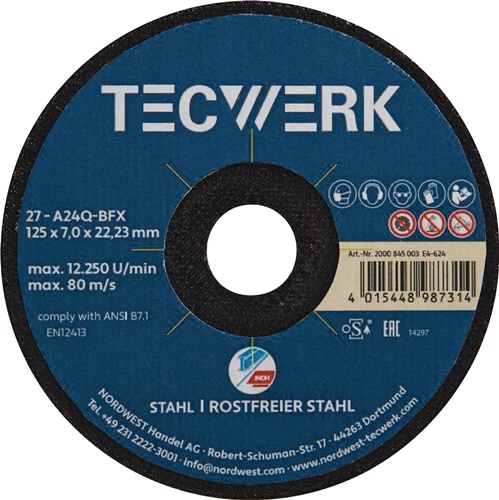 TECWERK Premium-Schruppscheibe 2in1 D125xS7mm gekr.INOX/Stahl Bohr.22,23mm 