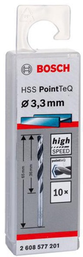 Bosch Metallspiralbohrer PointTeQ DIN388 Arbeits-L.36mm D.3,3mm Typ N 10St.