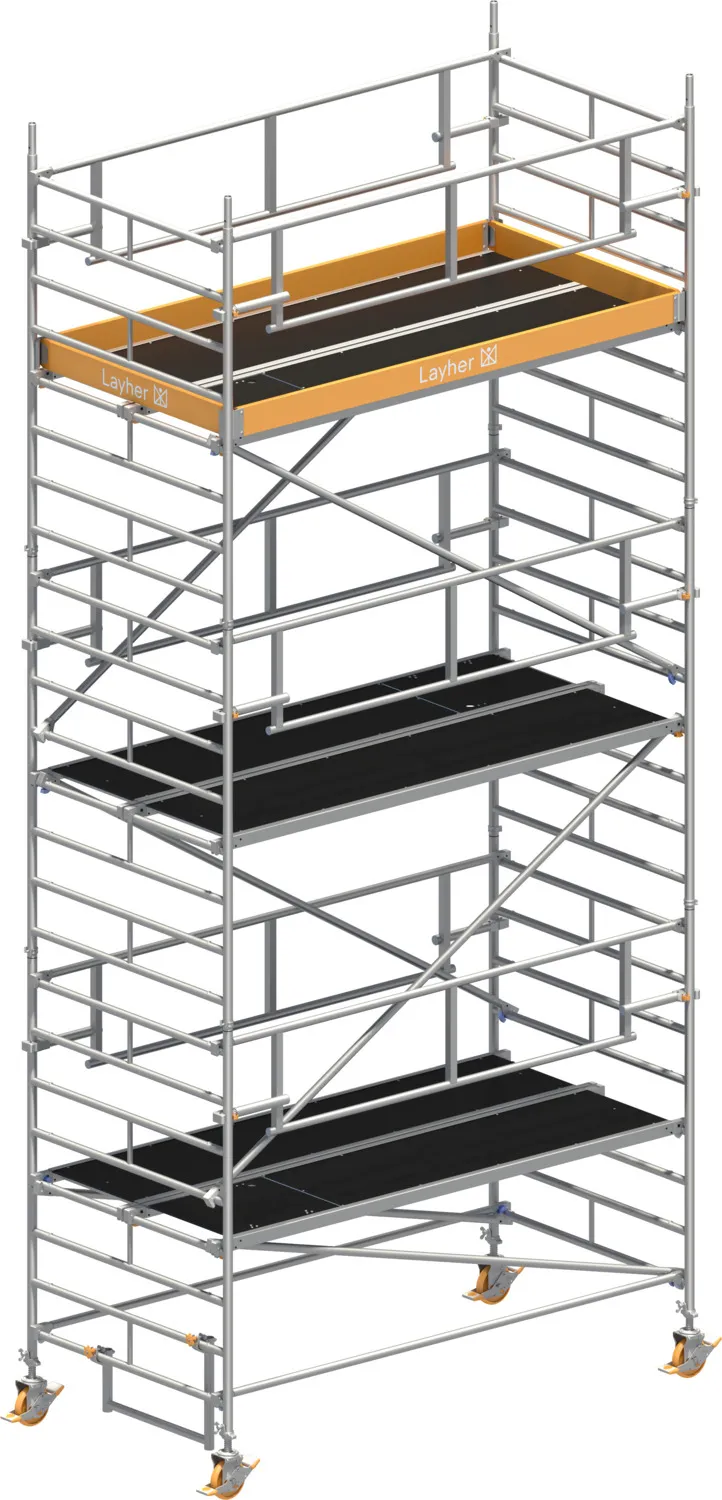 Layher Fahrgerüst Uni Breit P2 SAFETY PLUS mit Doppelgeländer Typ: 1422105 | SH: 5,2 m / AH: 7,20 m
