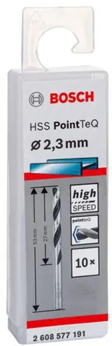 Bosch Metallspiralbohrer PointTeQ DIN388 Arbeits-L.27mm D.2,3mm Typ N 10St.