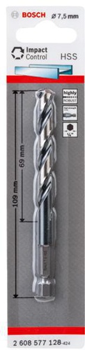 Bosch Spiralbohrer Arbeits-L.69mm D.7,5mm L.109mm HSS Schaft-D.6,35mm