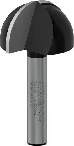 Bosch Hohlkehlfräser Arbeits-L.15,6mm D.25,4mm L.49mm Radius 12,7mm Schaft 1/4Zoll