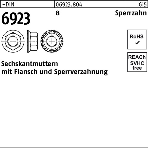 Sechskantmutter DIN 6923 Flansch M10 8 Sperrverzahnung 500 Stück