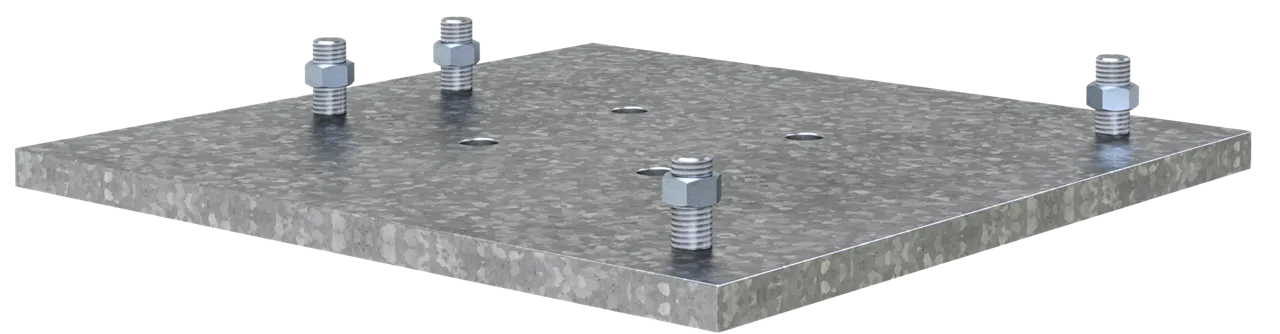 Adapterplatte für Gitterrohrmast und Beton-Aufstellvorrichtung mit Mutter