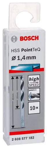 Bosch Metallspiralbohrer PointTeQ DIN388 Arbeits-L.18mm D.1,4mm Typ N 10St.