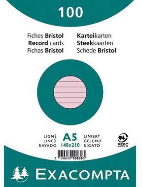 Exacompta Karteikarte 10838SE DIN A5 liniert rosa 100 St./Pack.